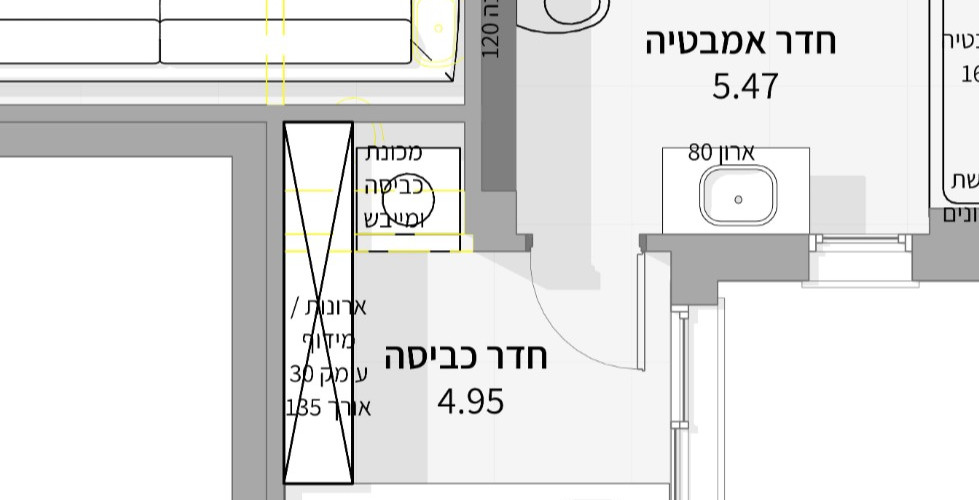 שרטוט חדר הכביסה אחרי שהורדנו את שרותי האורחים