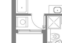 שרטוט תכנית חדר כביסה עם מקום לדלת ולמכונה על מייבש בלבד