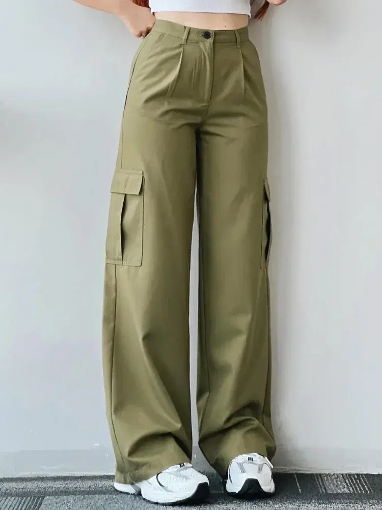 Miniatura: New Straight Cargo High Waist Baggy Trousers Casual Wide Leg Slim Vintage