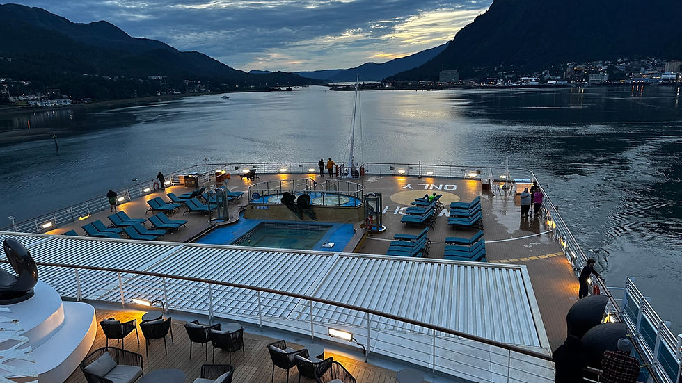 The back of the ship leaving Juneau