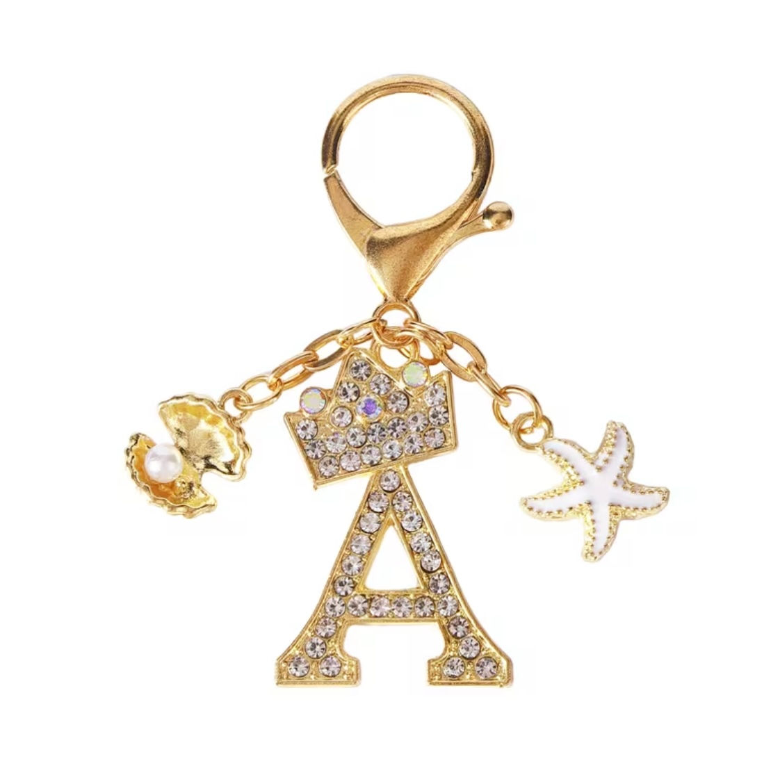 Shell & Starfish Letter A Keychain Golden