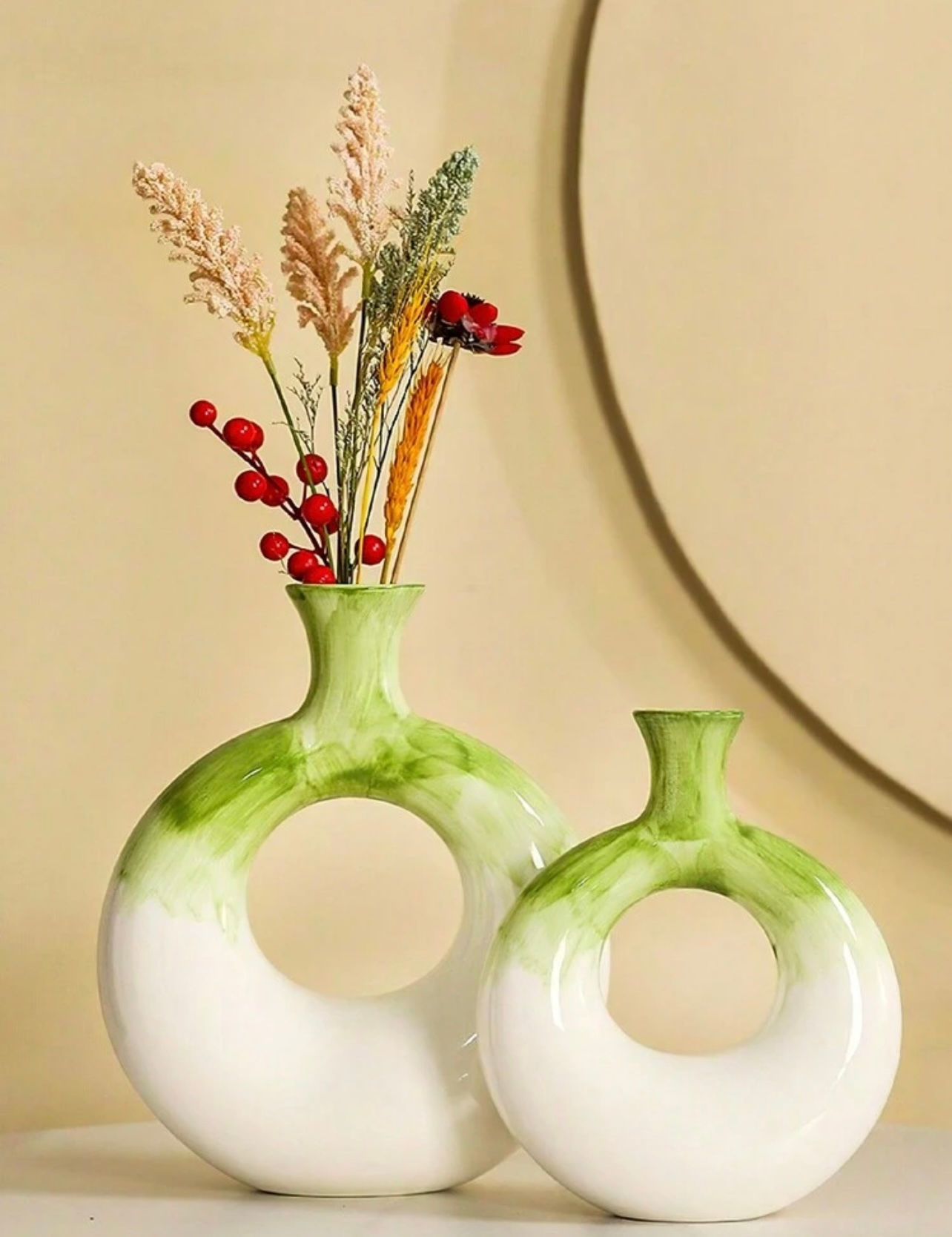 1pc Nordic Style Colorful Circle Vase Decor, 6-9" Resin Handpainted Flower Vase 