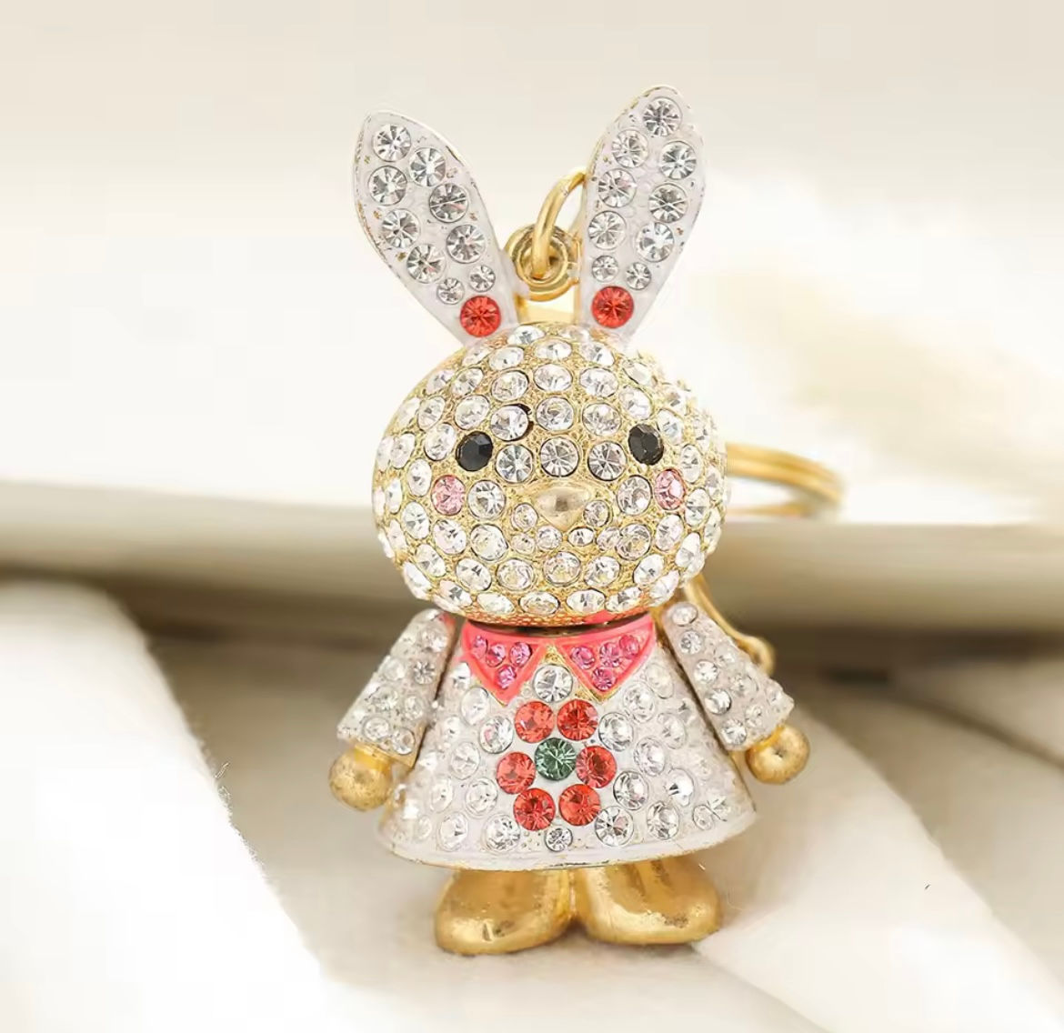 Cute Bunny Keychain Crystal White 