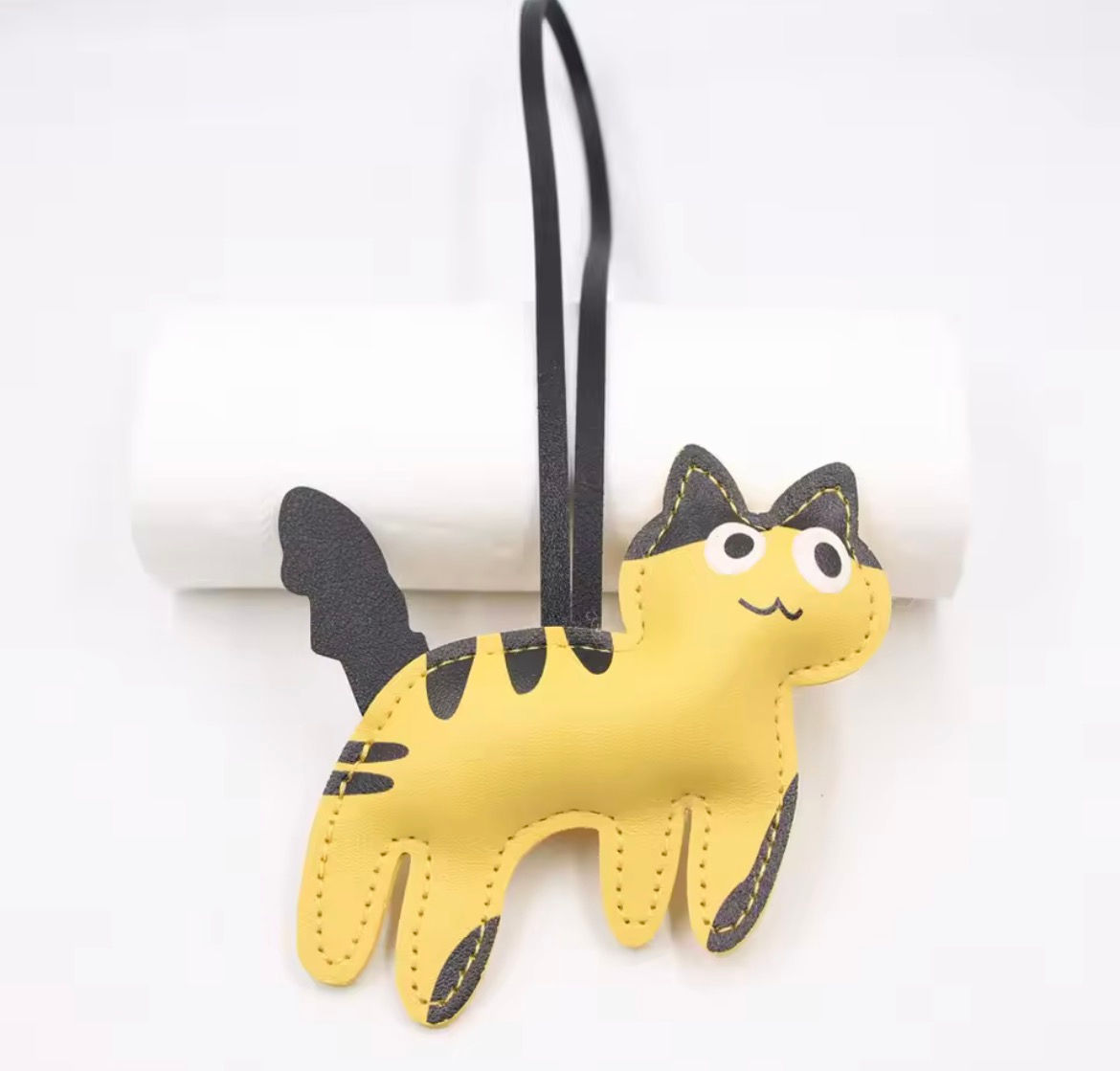 Cat Leather Keychain Yellow 