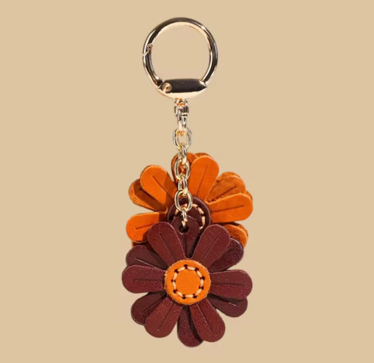 Double-sided Flower Light Keychain dark red & orange 