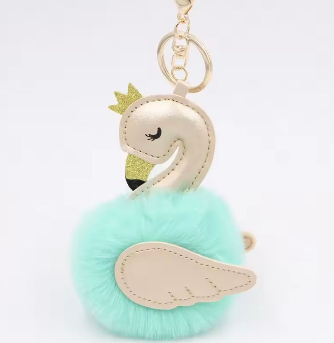 Fur Ball Swan Keychains Light Green