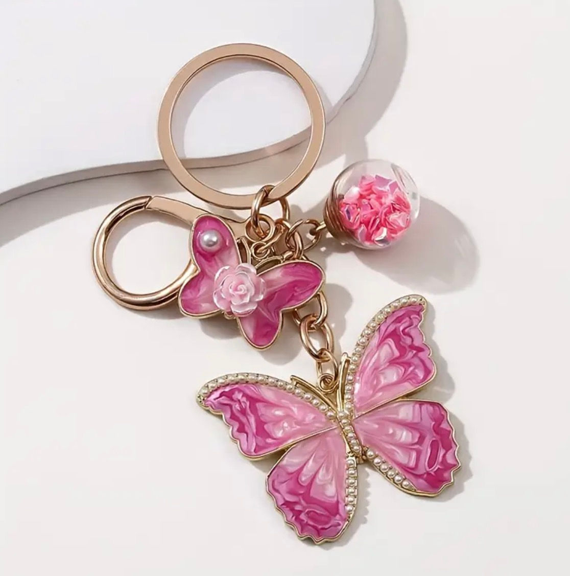 Elegant Butterfly Keychain Red Rose