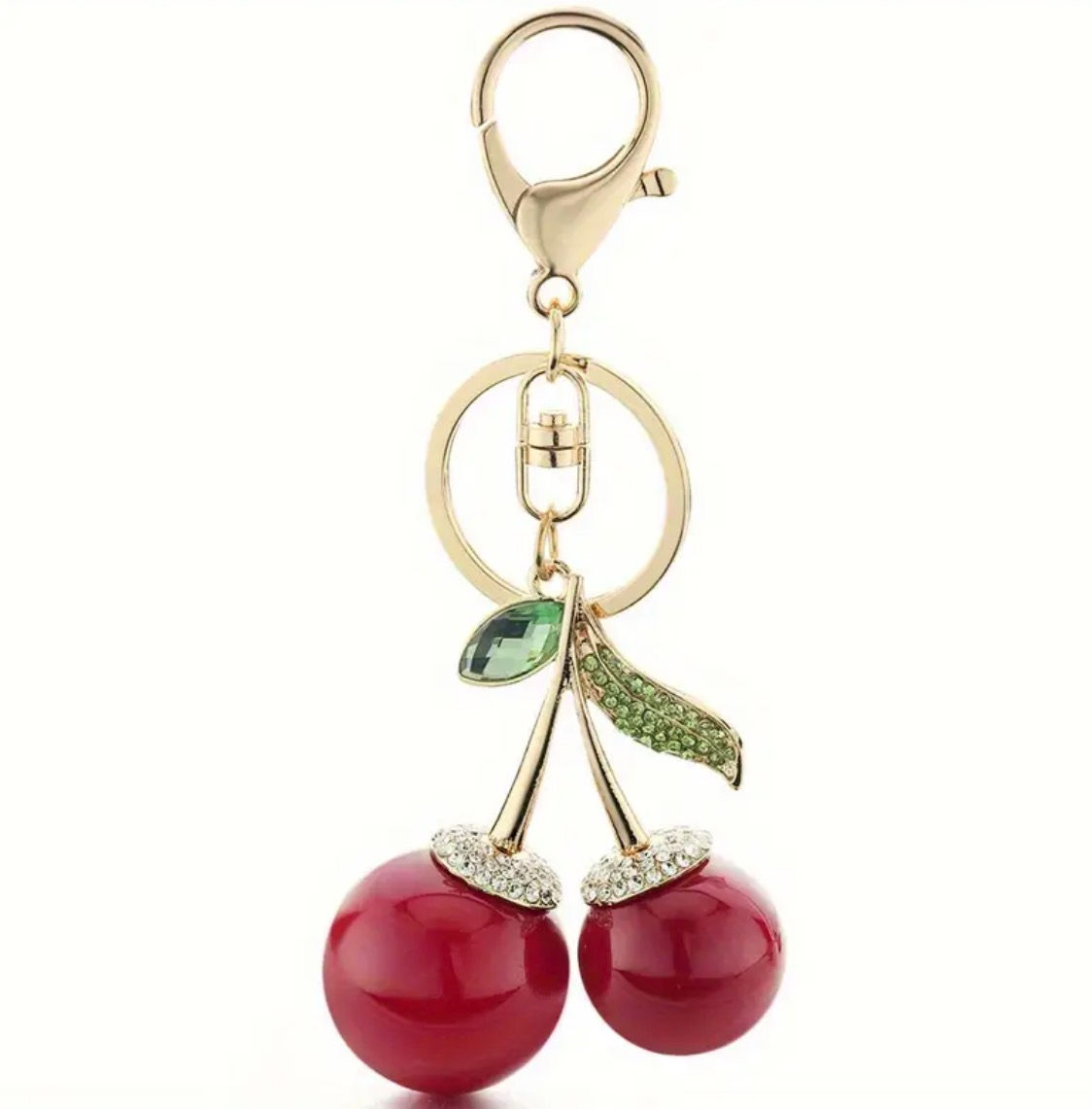 Cherry Keychain with Crystal Rhinestones Red