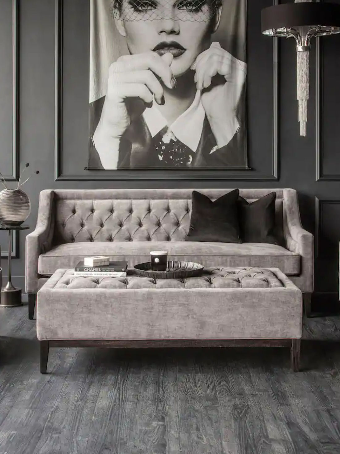 Libra Warm Grey Theodore Buttoned XL Ottoman