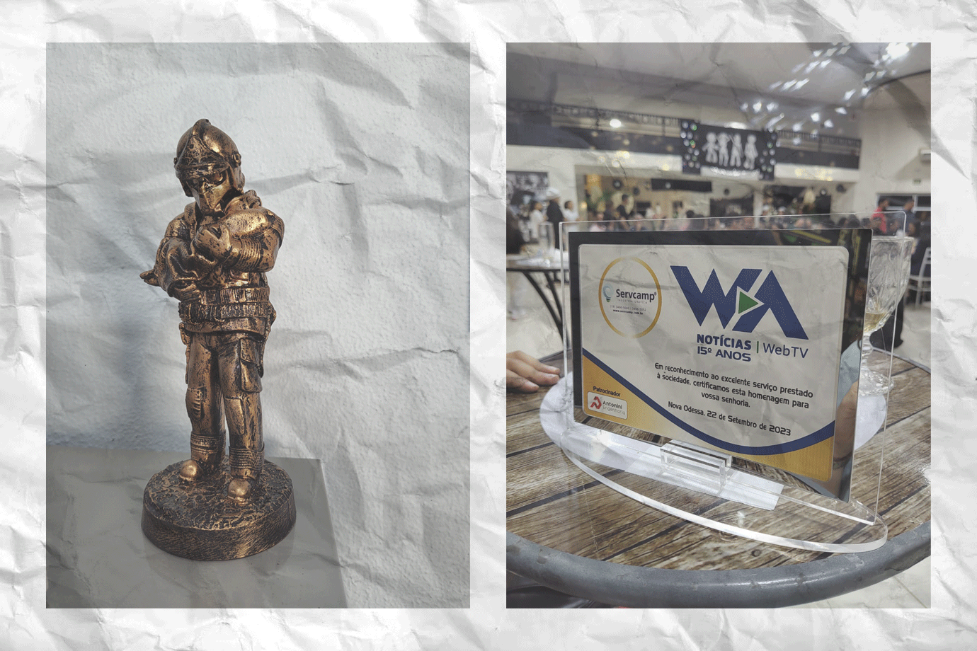 Estatua Corpo de Bombeiros e Troféu WA Noticias