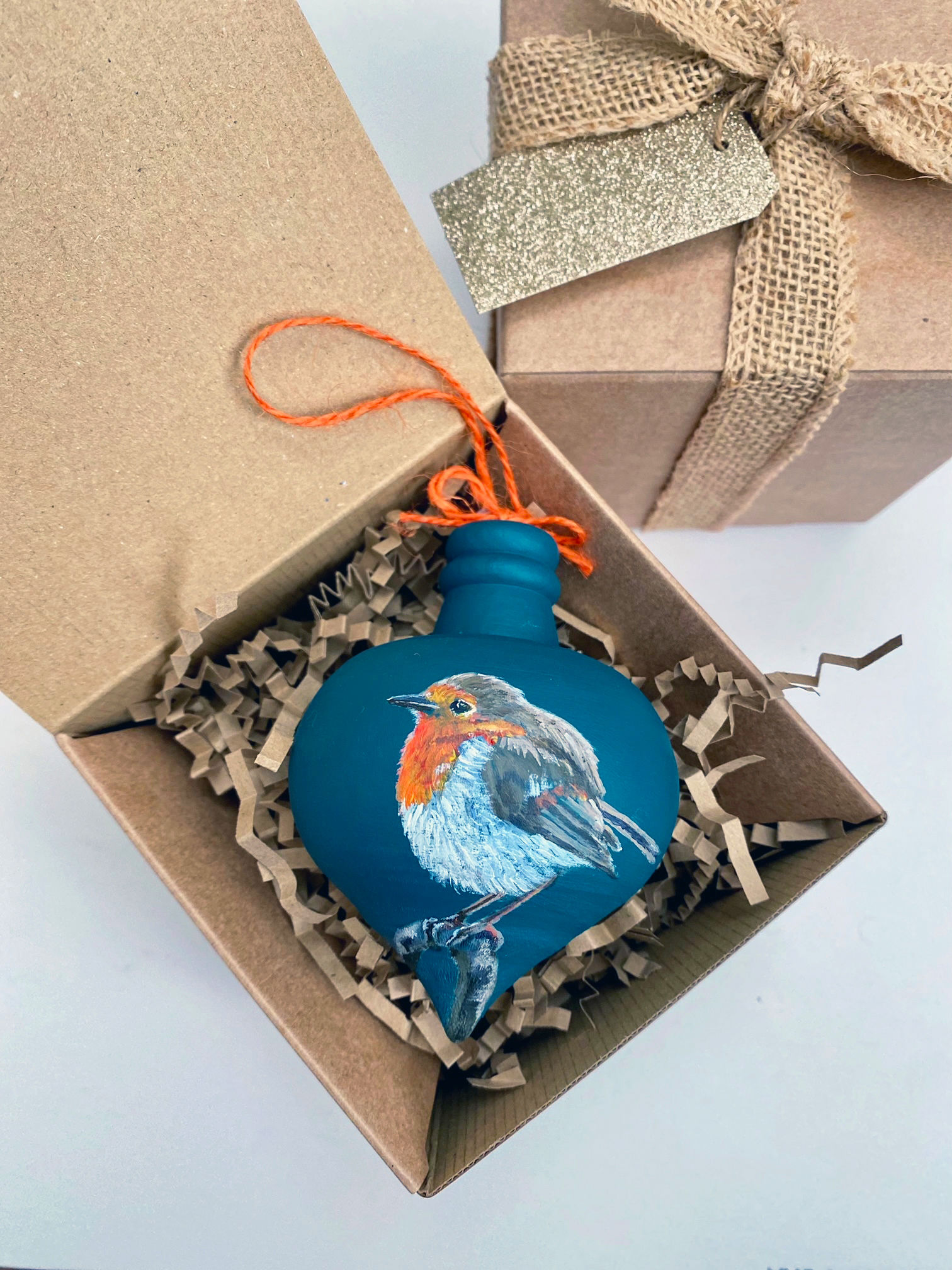 Teal Robin Wooden Bauble