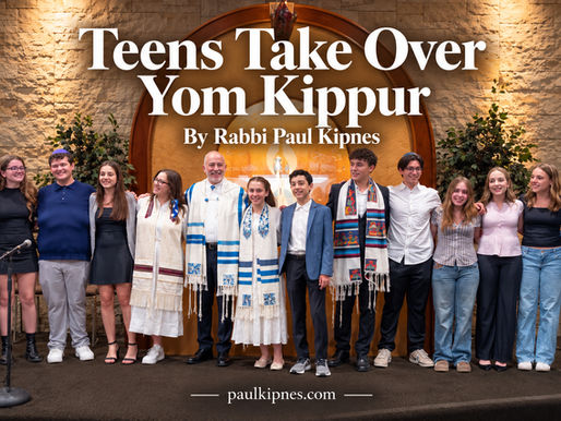 Teens dressed up, standing before an ark on Yom Kippur. 