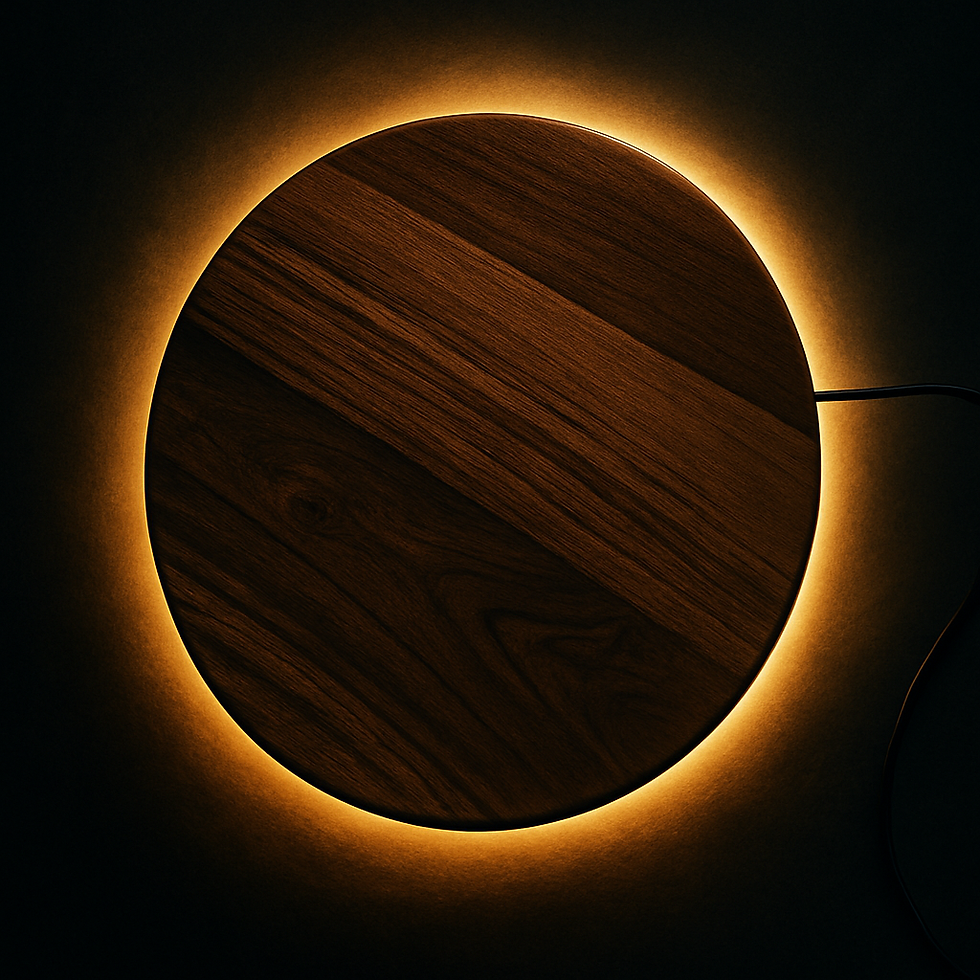 Close-up view of outdoor ring light mounted on garden wall