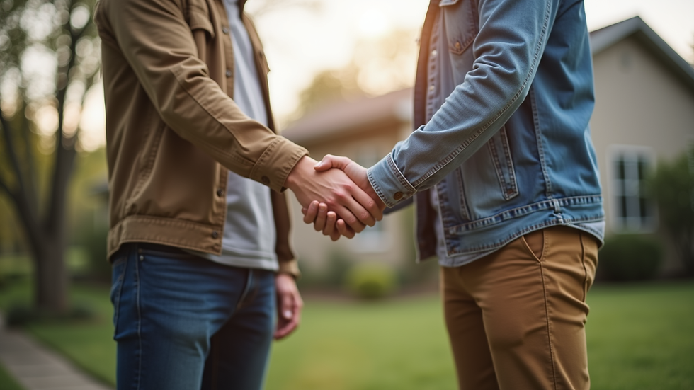 Close-up view of a contractor shaking hands with a homeowner