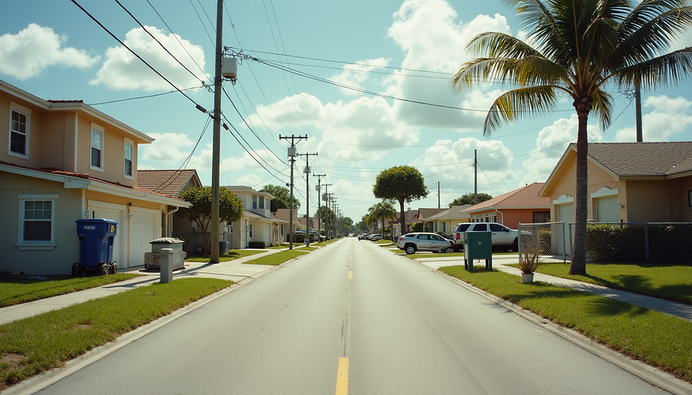 Sunny residential street in Boynton Beach, Florida, featuring well-maintained single-family homes, palm trees, sidewalks, and a quiet suburban neighborhood, representing local communities served by Balan Construction for home remodeling and renovation services.