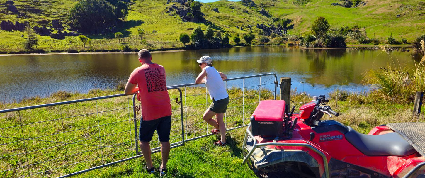 Guests enjoying a private farm tour at Ripples Retreat near Waitomo.