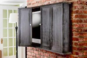 Wall tv hidden with wooden shutters