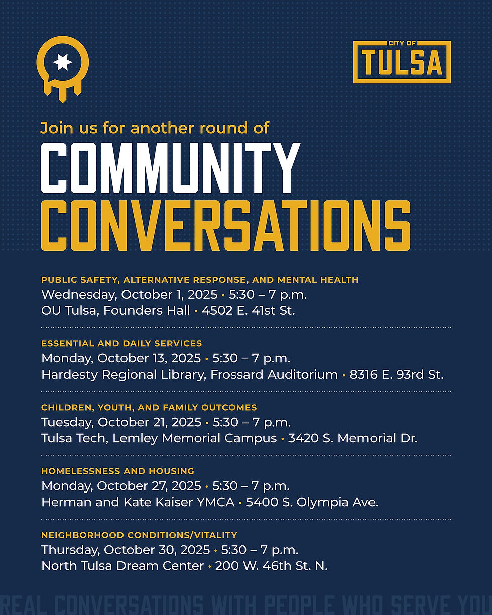 A flyer showing upcoming City of Tulsa events including Oct. 1 at OU-Tulsa.
