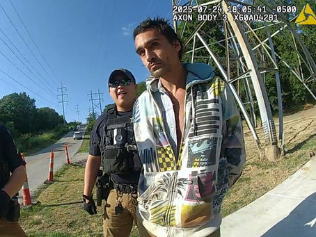 A screenshot from body camera video that shows the arrest of Jesse James Brown.