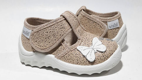 Бежевые тапочки для девочки Waldi Даша 276-614а с аппликацией бабочки
