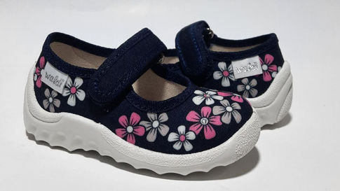 Синие тапочки для девочки Waldi Катя 360-486 с цветочным принтом и стразами