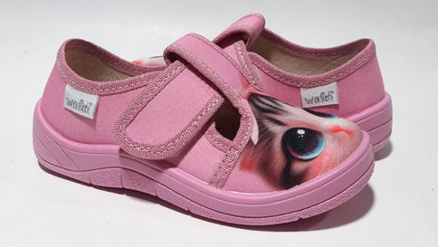 Розовые тапочки для девочки Waldi Галя 360-636 с принтом котенка
