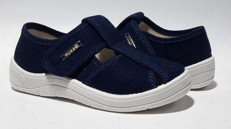 Синие джинсовые тапочки-сандалики для мальчика Waldi Паша 12-882 с логотипом