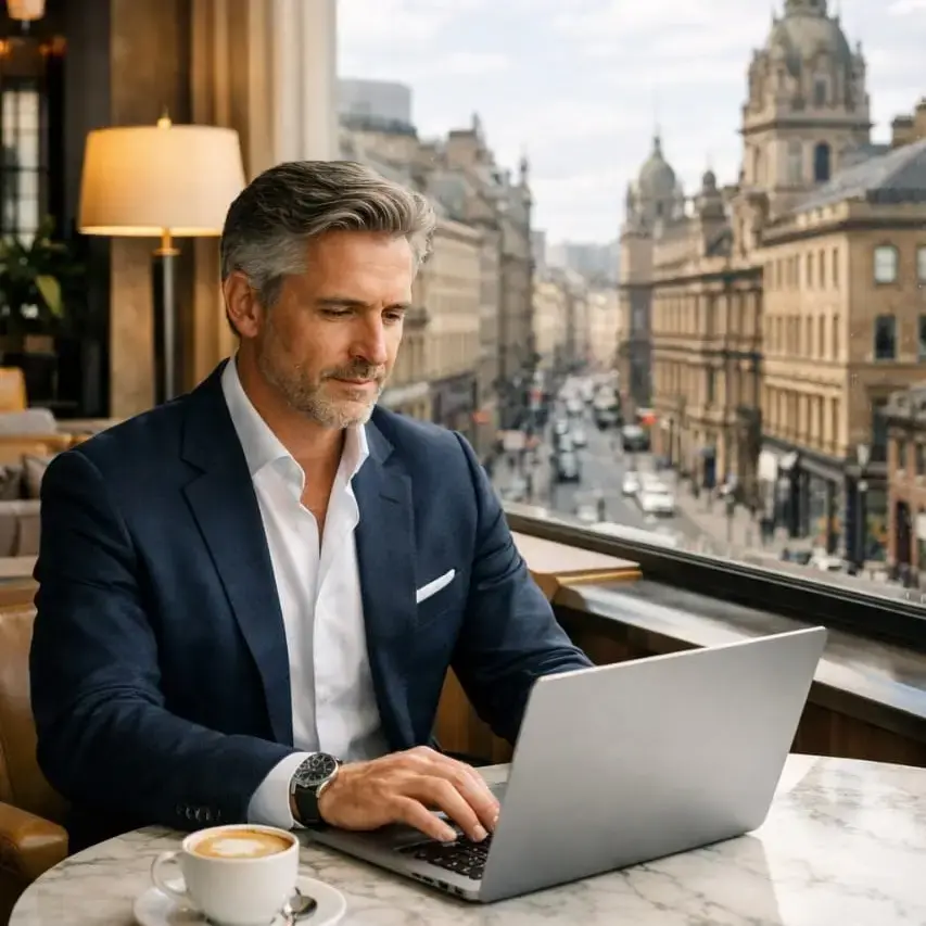 Business meeting with executive taxi service in Glasgow.