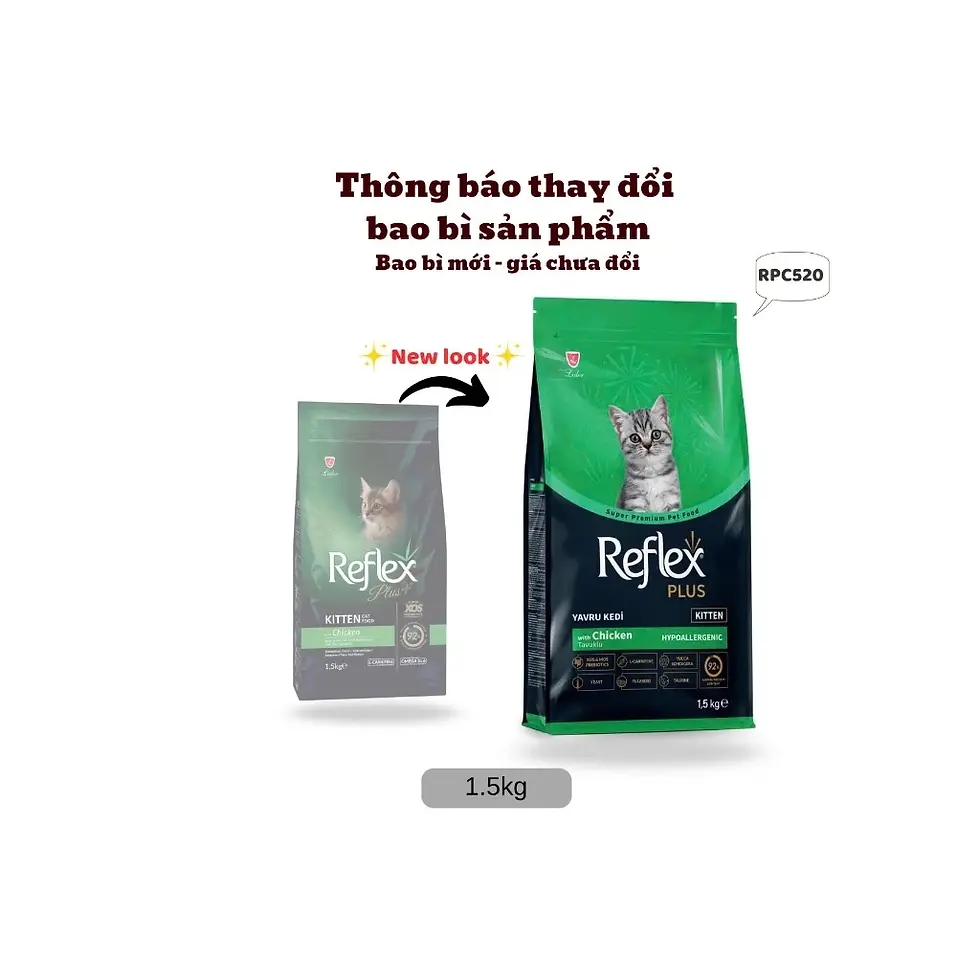 Hình thu nhỏ: Thức ăn hạt mèo Reflex Plus Kitten vị gà gói 1.5kg(mèo dưới 12 tháng)
