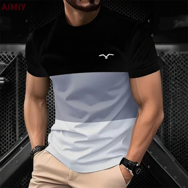 Miniatura: Camiseta masculina listrada estampada para o verão