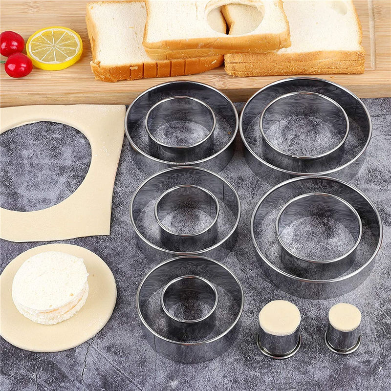 Miniatura: Conjunto de 5 Moldes Redondos de Aço Inoxidável para Biscoitos