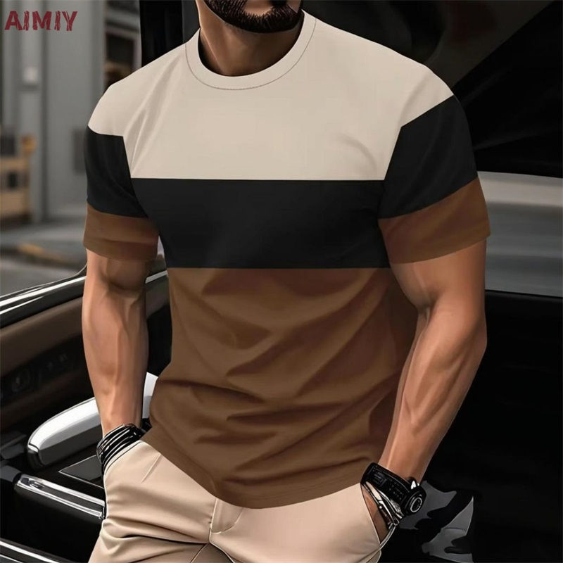 Miniatura: Camiseta masculina listrada estampada para o verão