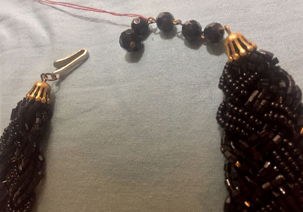 Thumbnail: Vintage Black Beaded Choker Necklace ~Victorian or Gothic Style