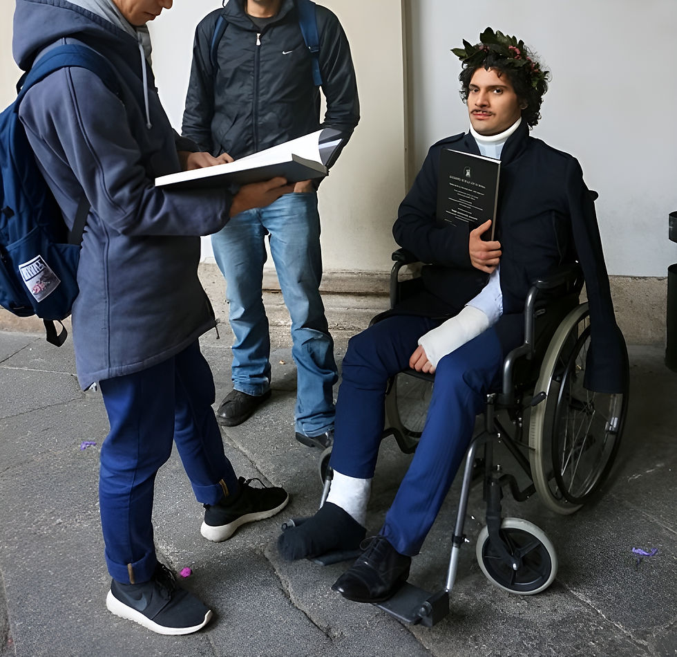 The day of my graduation, when I cast myself in plaster bandages and braces.