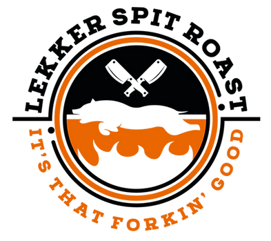 Lekker Spit Roast logo featuring a pig or lamb on spit. Premium Australian Catering company. Spit Roast and BBQ events.