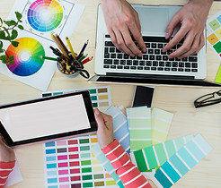 Top View Graphic Designer working with Colour Scheme