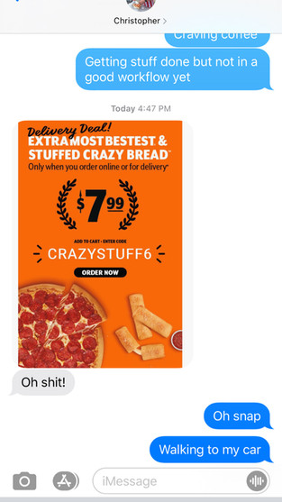 screenshot of text conversation about little caesars