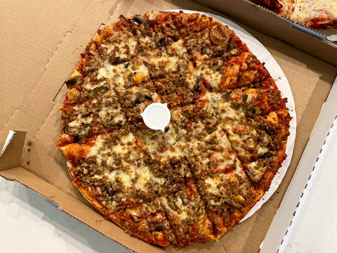 top view of pizza king square cut pizza