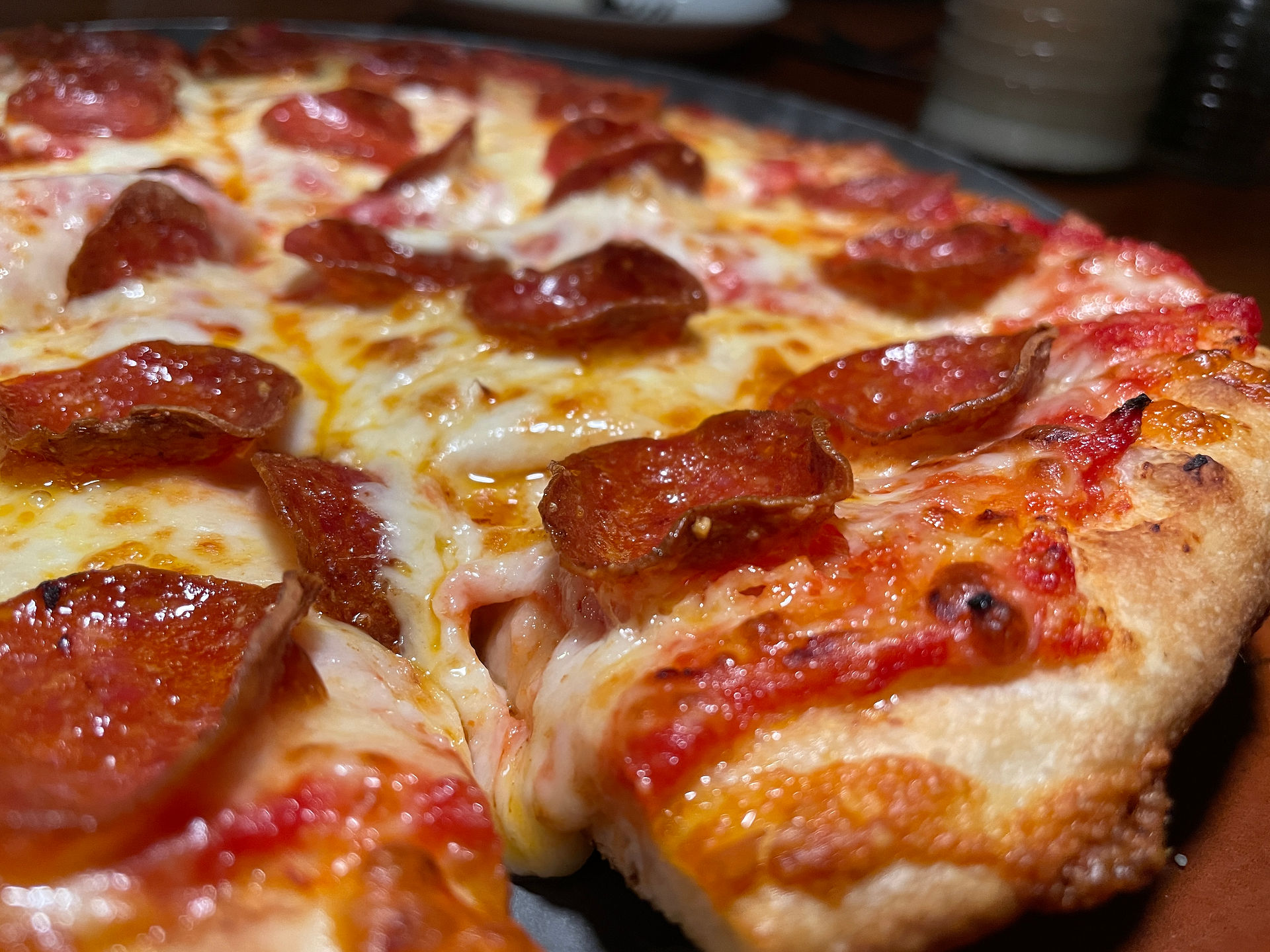 close up of pepperoni pizza