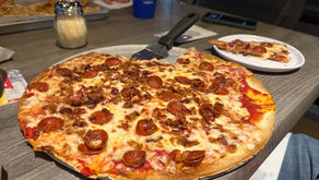 pepperoni and bacon pizza thin crust from parks place pub fishers indiana