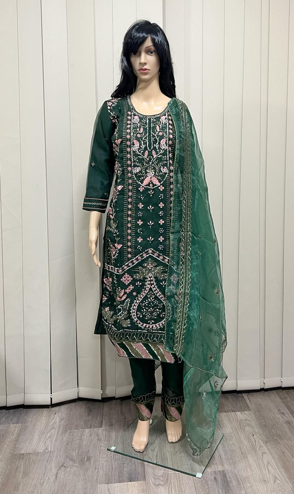Thumbnail: Organza Embroidered 3 pieces with sequence and stone work