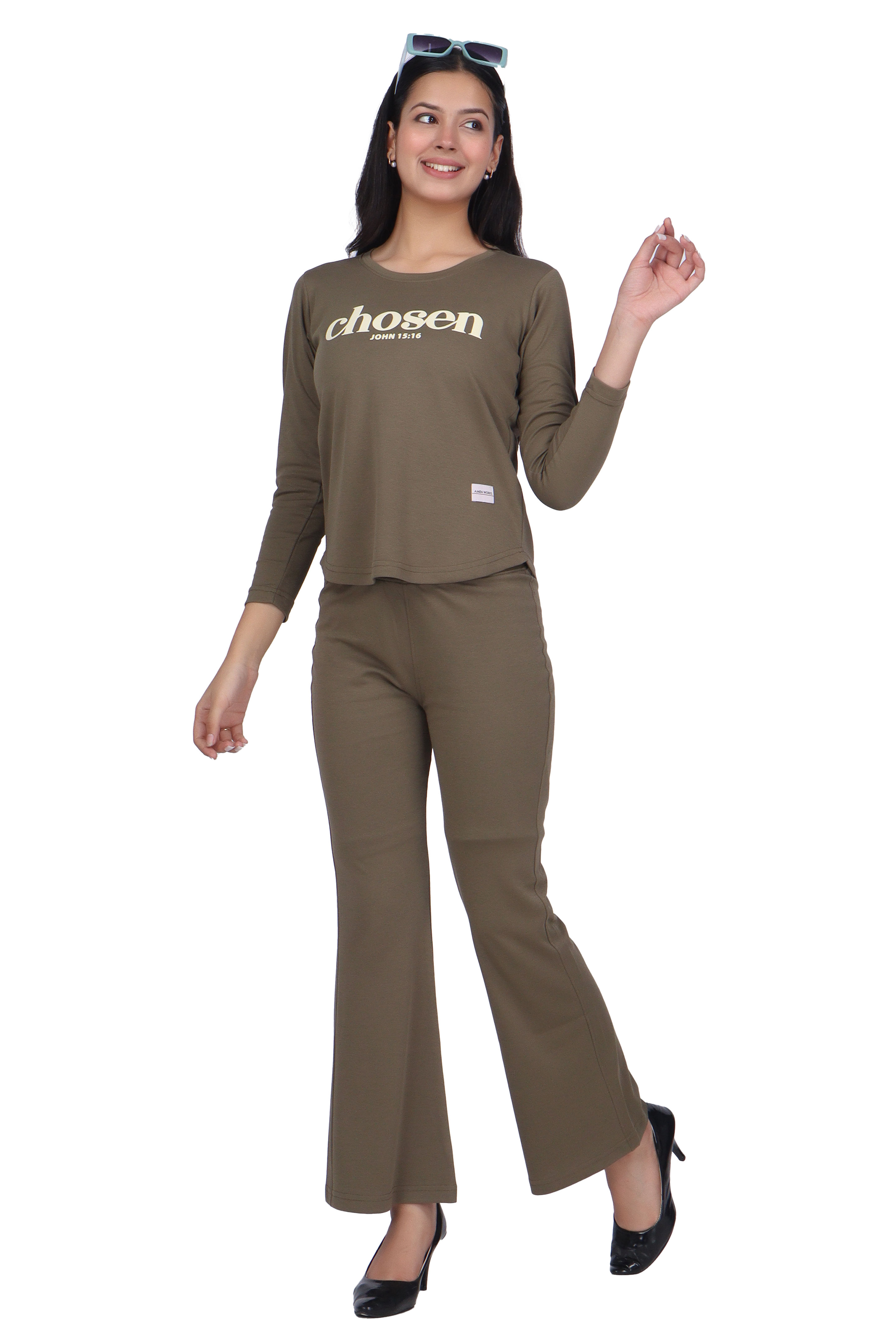 women cord set full sleeve mehndi