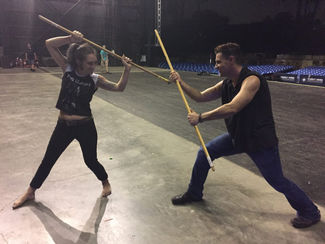 Having some fun on stage with a friend