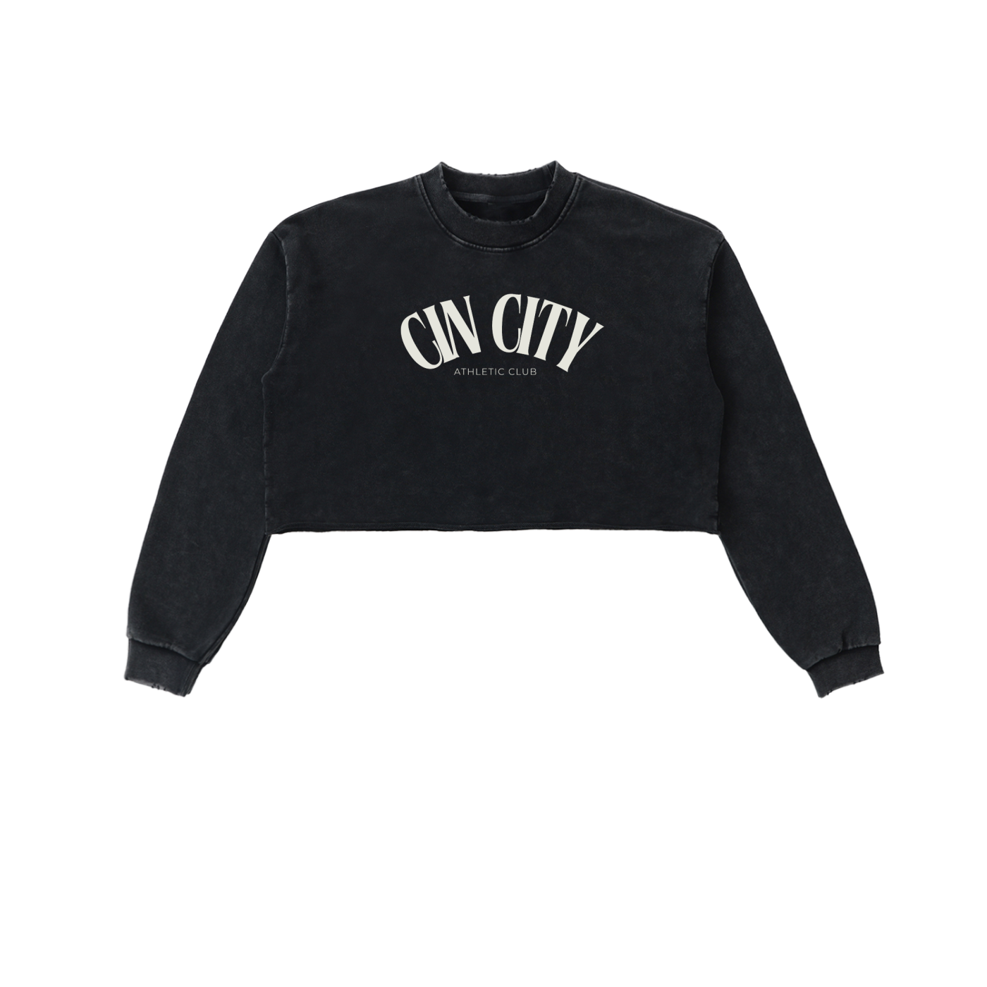 Cin City Raw Edge Cropped Sweatshirt in Black