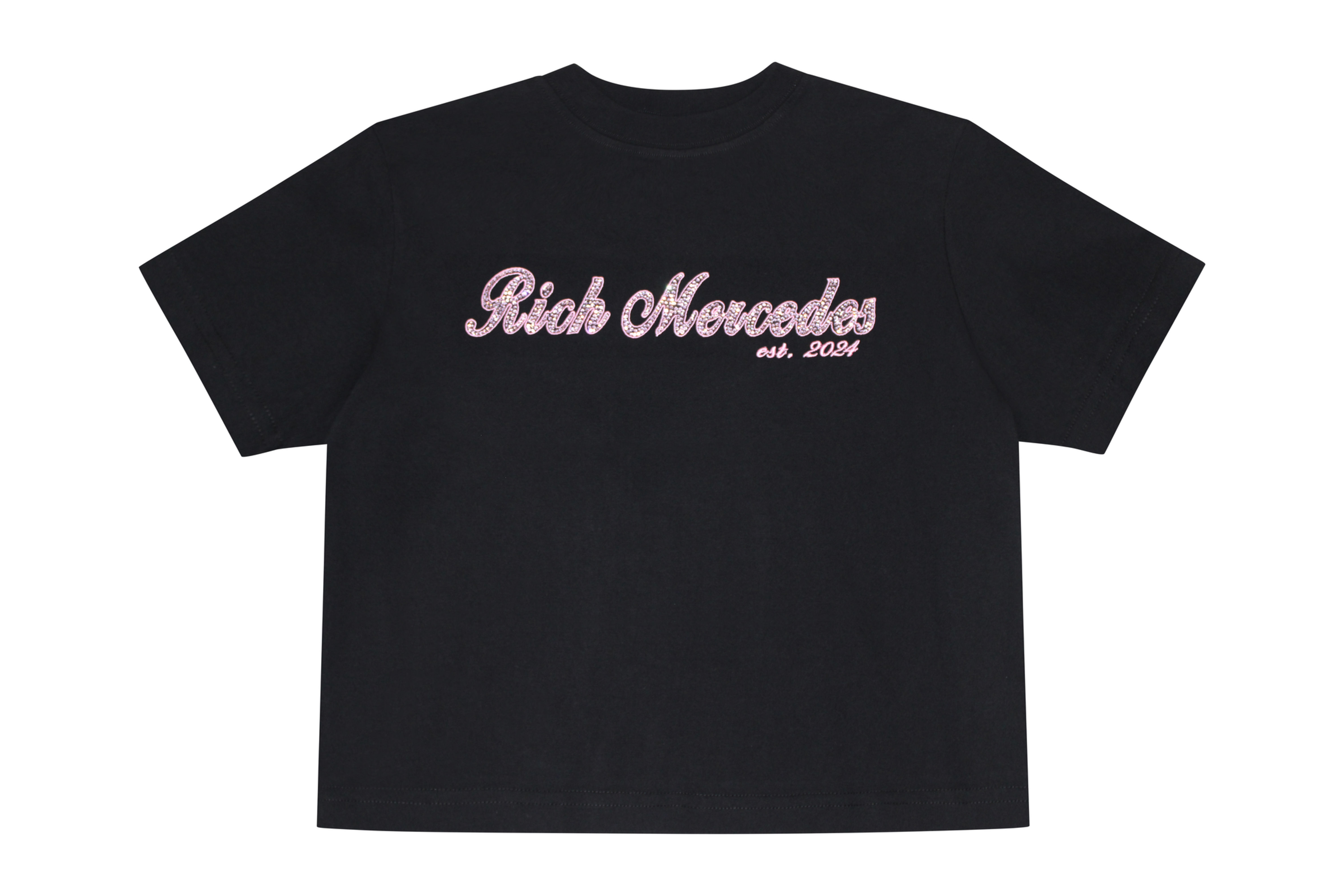 Signature Embroidered Rhinestone Crop Tee - Pink Front