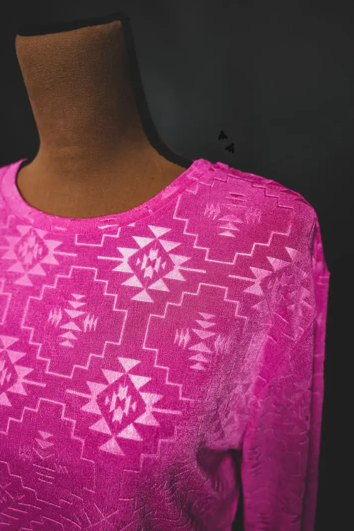 Thumbnail: Chillville Aztec Long Sleeve Crop Top * Pink