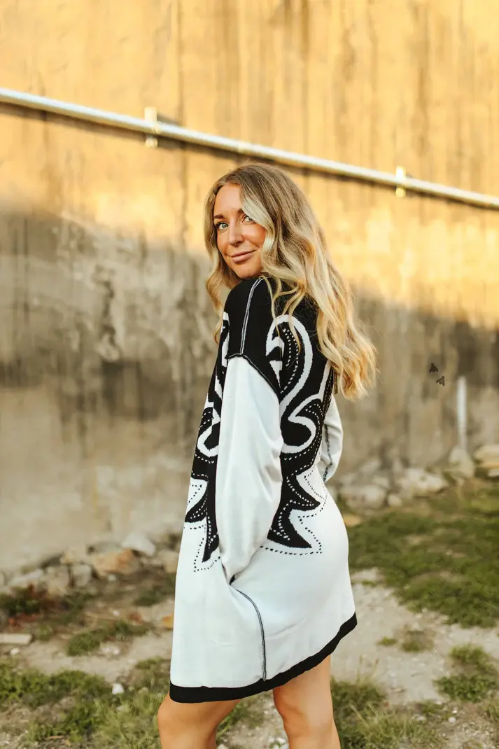 Thumbnail: Saddle Swappin Reversible Boot Stitch Knit Cardigan