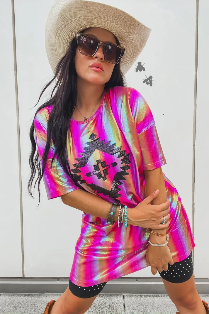 Thumbnail: Space Beams Metallic Aztec Oversized Top