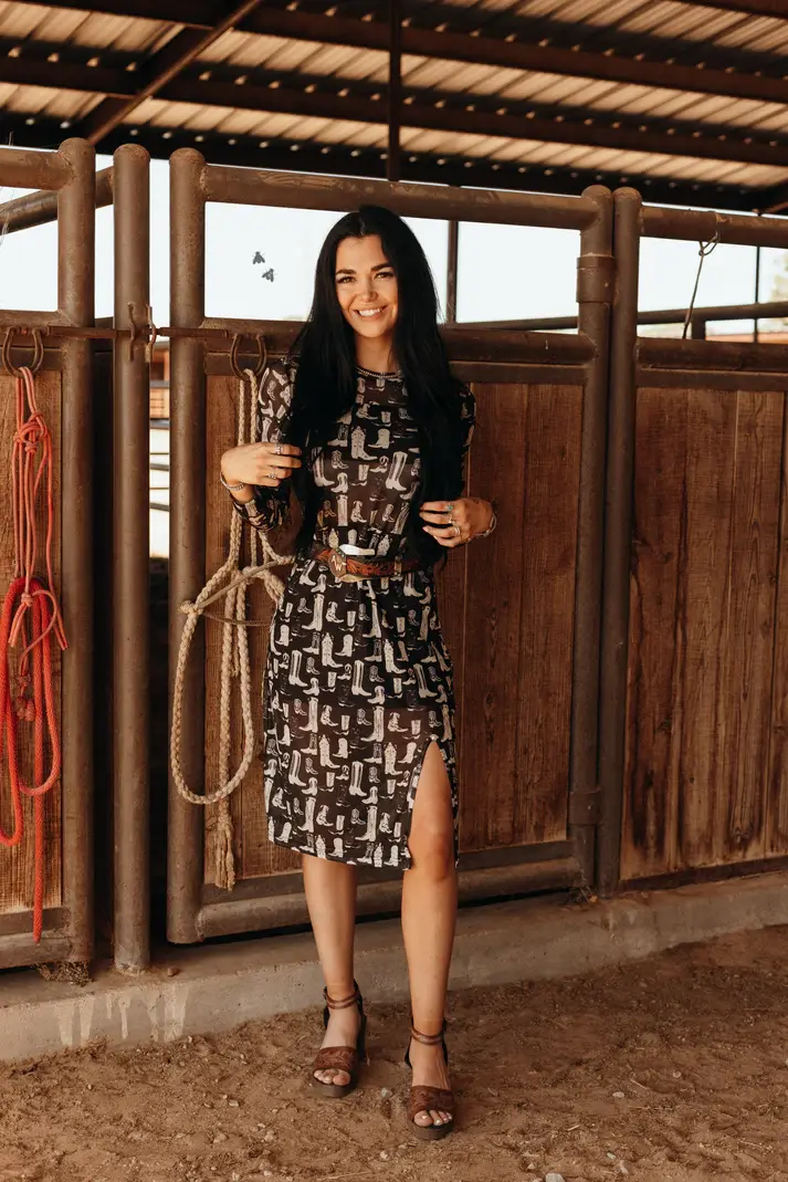 Thumbnail: We Be Scootin Boots Mesh Western Dress