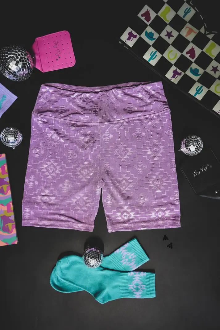 Chillville Lavender Aztec Embossed Biker Shorts